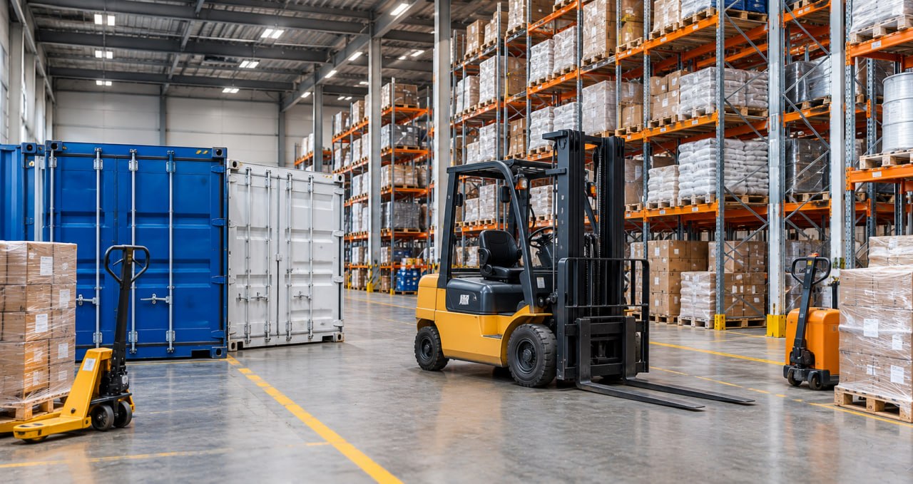 Lagertechnik, Container und Transportmittel